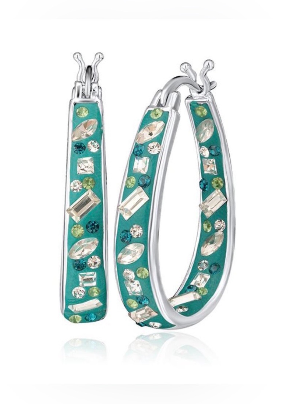Stauer Teal Inside Out Crystal-Accented Hoop Earrings